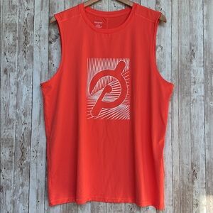 Peloton Men's Striving Muscle Tank Singlet sz XL Orange Logo Nylon Athletic Bike